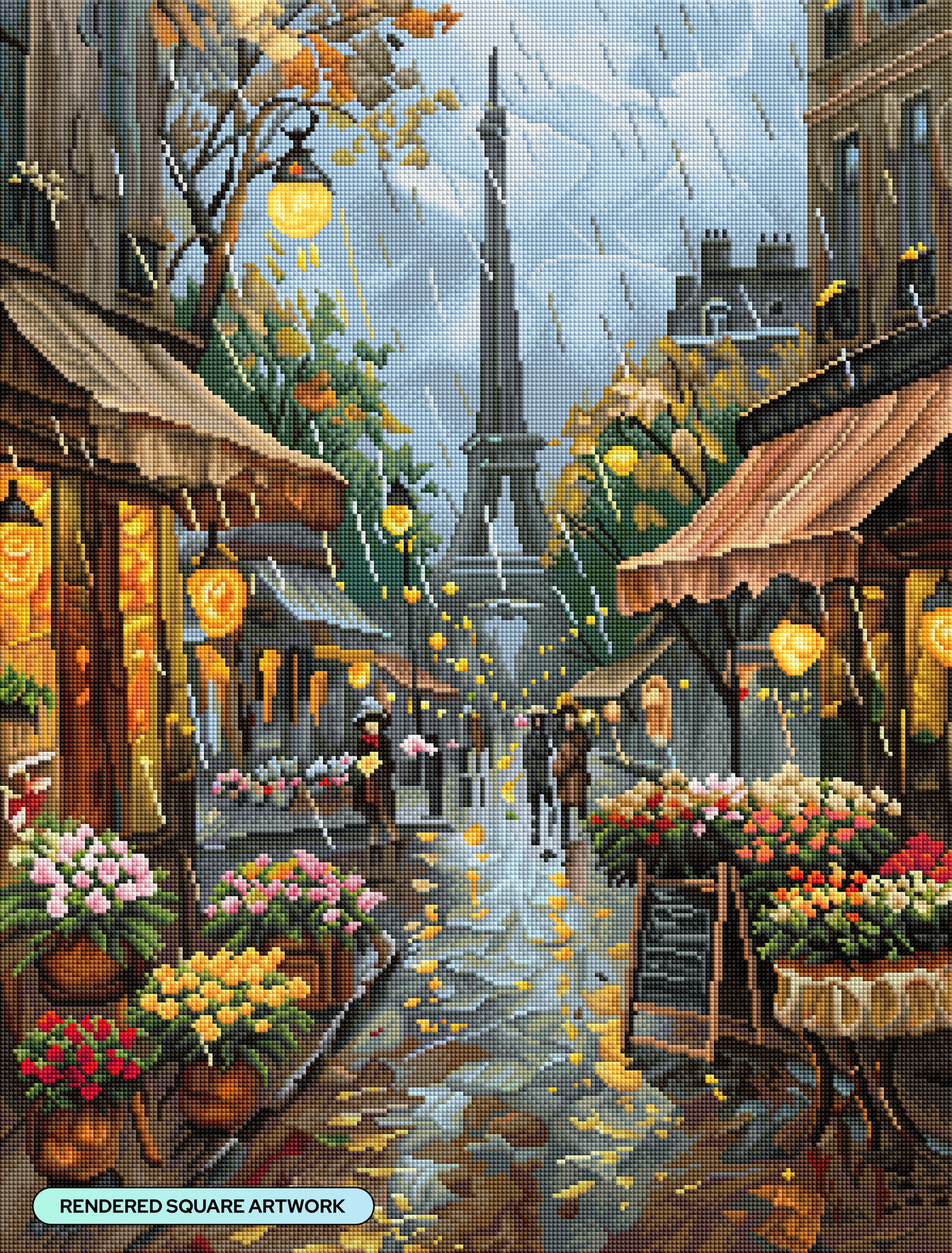Diamond Painting Rainy Day Market 22" x 29" (55.8cm x 73.4cm) / Square with 65 Colors including 5 ABs and 3 Fairy Dust Diamonds / 66,080