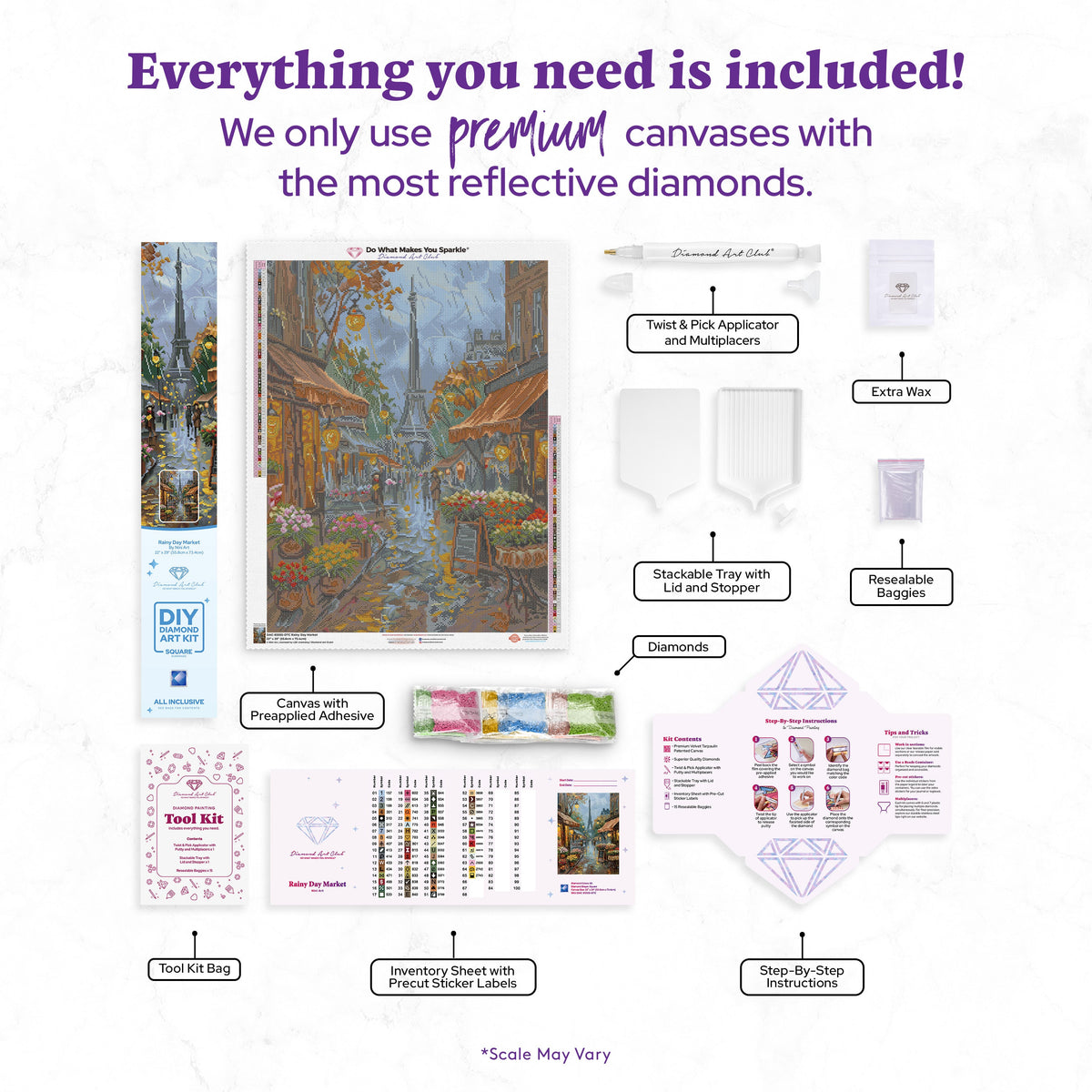 Diamond Painting Rainy Day Market 22" x 29" (55.8cm x 73.4cm) / Square with 65 Colors including 5 ABs and 3 Fairy Dust Diamonds / 66,080