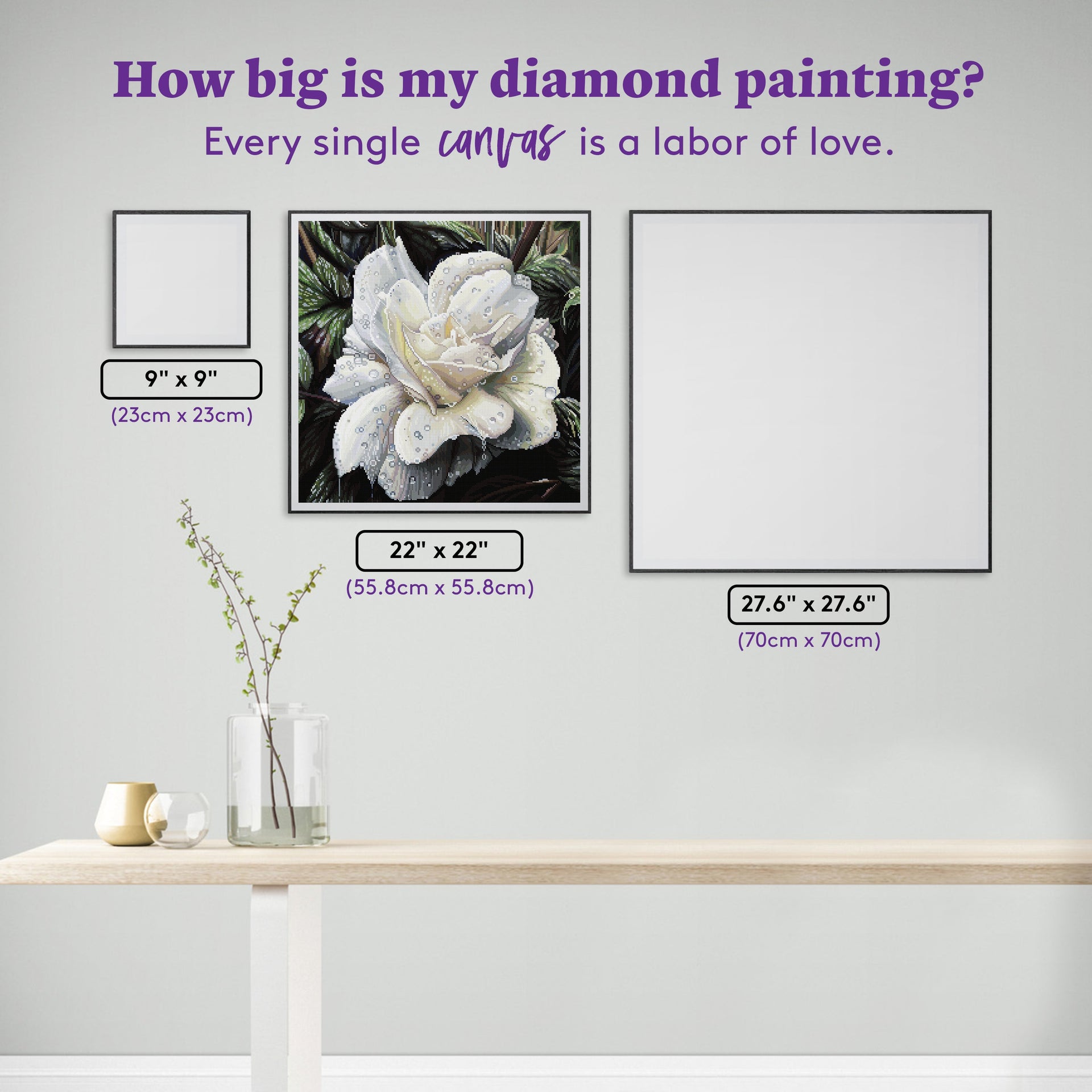 Diamond Painting Rainy Rose 22" x 22" (55.8cm x 55.8cm) / Square with 73 Colors including 1 AB and 3 Fairy Dust Diamonds / 50,176