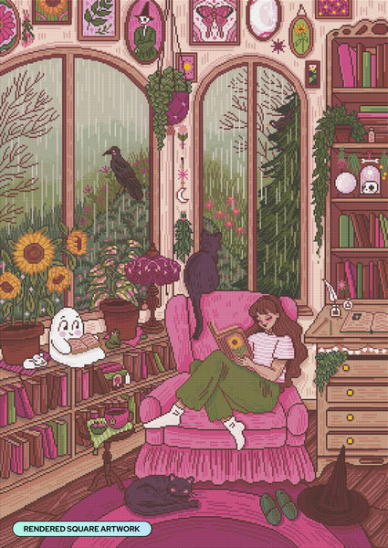 Diamond Painting Rainy Summer Day 27.6" x 39" (69.9cm x 98.8cm) / Square with 57 Colors including 3 ABs and 1 Iridescent Diamond and 1 Frosted Diamond and 1 Special Diamond and 4 Fairy Dust Diamonds / 111,557