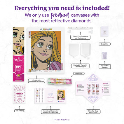 Diamond Painting Rapunzel 13" x 17" (32.9cm x 42.8cm) / Square with 9 Colors including 1 AB and 2 Fairy Dust Diamonds / 22,704