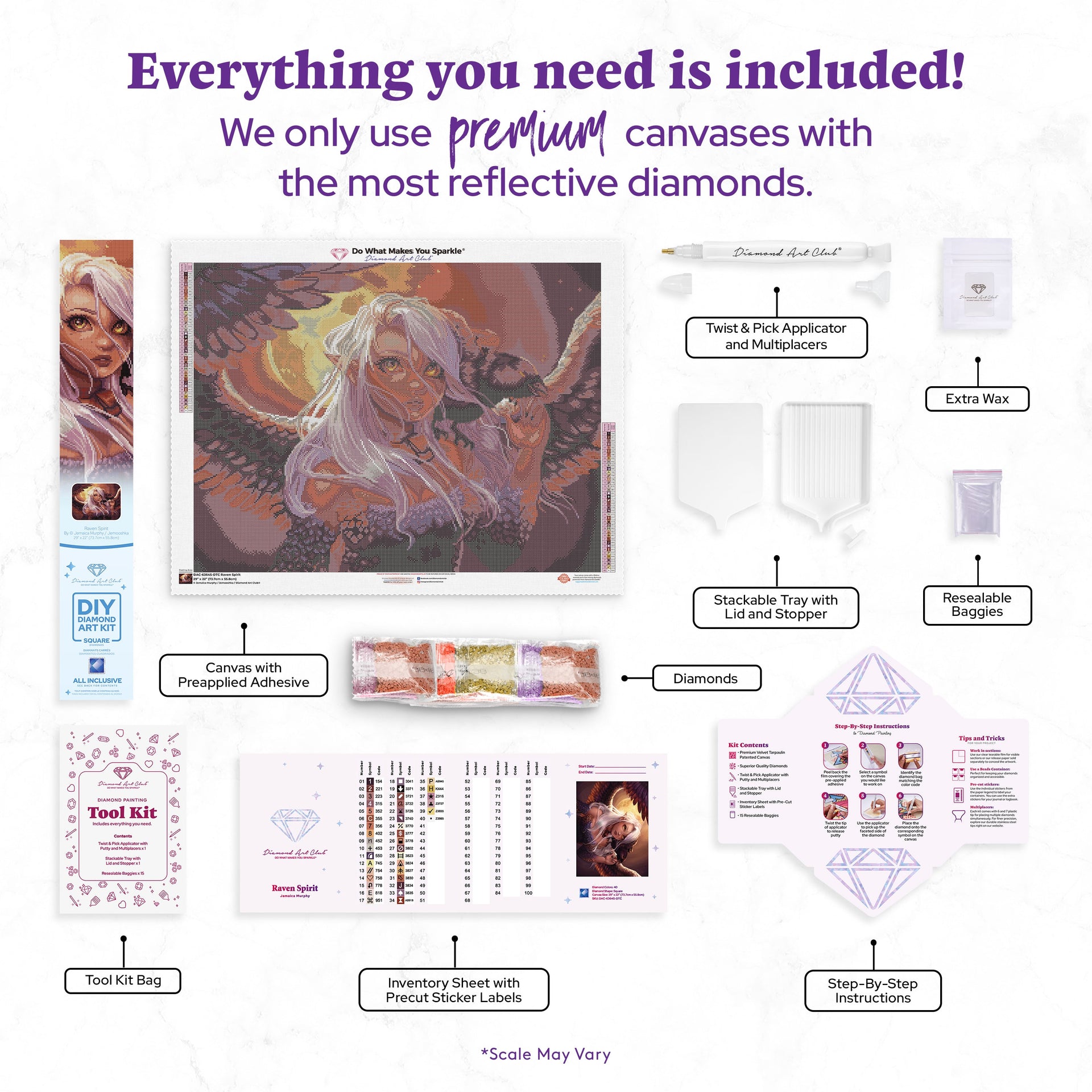 Diamond Painting Raven Spirit 29" x 22" (73.7cm x 55.8cm) / Square with 40 Colors including 2 ABs and 1 Electro Diamond and 4 Fairy Dust Diamonds / 66,304