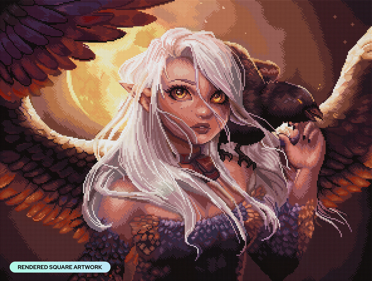 Diamond Painting Raven Spirit 29" x 22" (73.7cm x 55.8cm) / Square with 40 Colors including 2 ABs and 1 Electro Diamond and 4 Fairy Dust Diamonds / 66,304