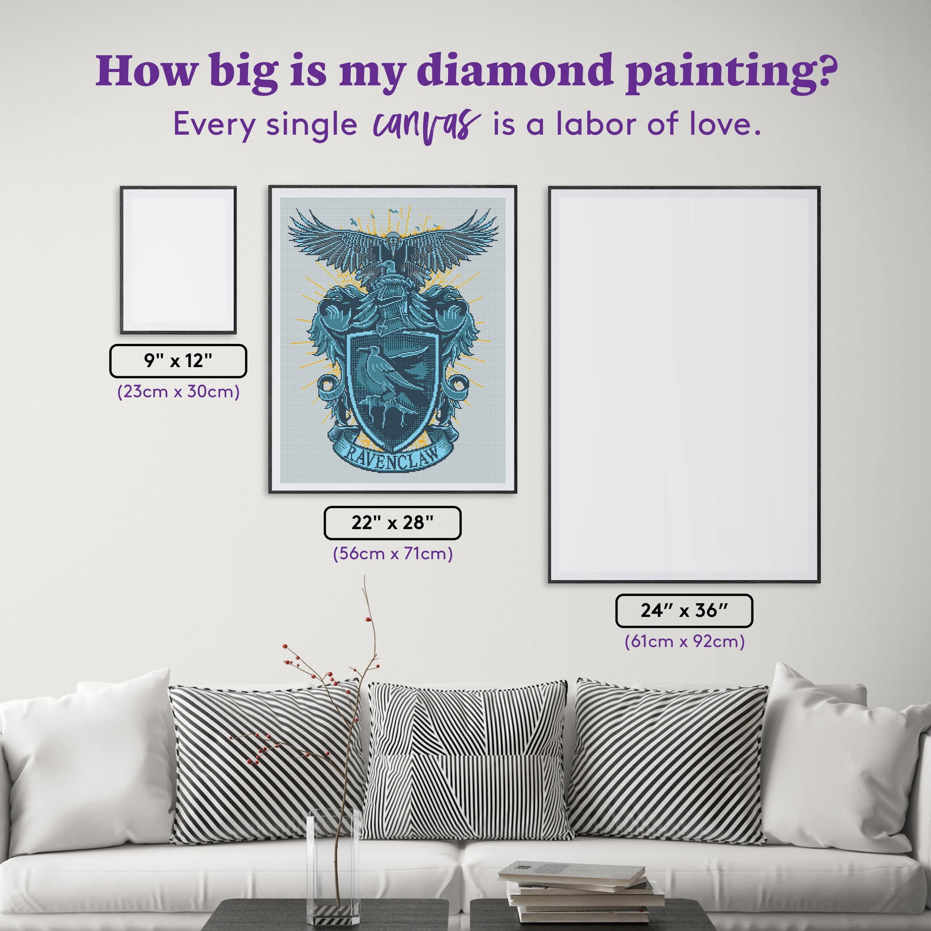 Diamond Painting Ravenclaw™ Crest - Tomes & Scrolls 22" x 28″ (56cm x 71cm) / Square With 8 Colors Including 1 AB / 62,101