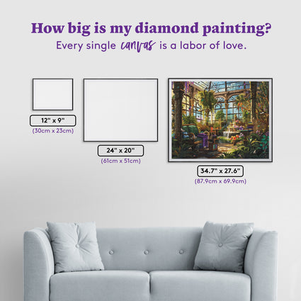 Diamond Painting Reading in the Greenhouse 34.6" x 27.6" (87.9cm x 69.9cm) / Square with 66 Colors including 4 ABs and 4 Fairy Dust Diamonds / 99,193