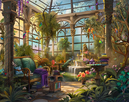 Diamond Painting Reading in the Greenhouse 34.6" x 27.6" (87.9cm x 69.9cm) / Square with 66 Colors including 4 ABs and 4 Fairy Dust Diamonds / 99,193