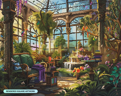 Diamond Painting Reading in the Greenhouse 34.6" x 27.6" (87.9cm x 69.9cm) / Square with 66 Colors including 4 ABs and 4 Fairy Dust Diamonds / 99,193