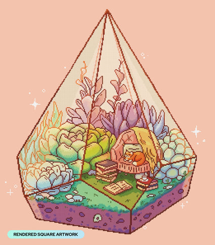 Diamond Painting Reading Terrarium 25.6" x 29.1" (65cm x 73.9cm) / Square With 53 Colors Including 1 AB and 1 Iridescent Diamond and 5 Fairy Dust Diamonds / 36,109