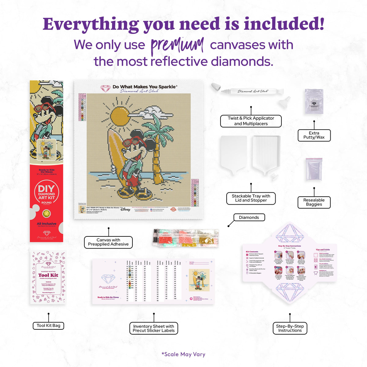 Diamond Painting Ready to Ride the Waves 13" x 14" (33cm x 35.8cm) / Round with 11 Colors including 1 AB and 3 Fairy Dust Diamonds / 15,600