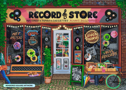 Diamond Painting Record Store 38.6" x 27.6" (97.8cm x 69.9cm) / Square with 98 Colors including 3 ABs and 1 Frosted Diamond and 2 Fairy Dust Diamonds / 110,433
