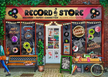 Diamond Painting Record Store 38.6" x 27.6" (97.8cm x 69.9cm) / Square with 98 Colors including 3 ABs and 1 Frosted Diamond and 2 Fairy Dust Diamonds / 110,433