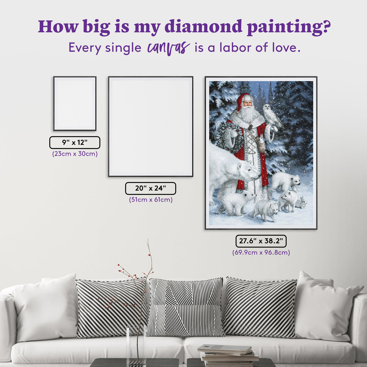 Diamond Painting Red Arctic Santa with Polar Bears, Foxes, Owl 27.6" x 37.2" (69.9cm x 96.8cm) / Square with 73 Colors including 1 AB and 3 Fairy Dust Diamonds / 109,309