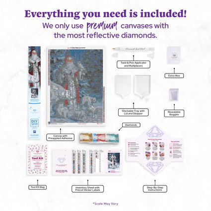 Diamond Painting Red Arctic Santa with Polar Bears, Foxes, Owl 27.6" x 37.2" (69.9cm x 96.8cm) / Square with 73 Colors including 1 AB and 3 Fairy Dust Diamonds / 109,309