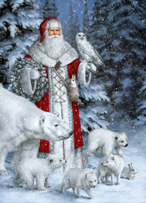Diamond Painting Red Arctic Santa with Polar Bears, Foxes, Owl 27.6" x 37.2" (69.9cm x 96.8cm) / Square with 73 Colors including 1 AB and 3 Fairy Dust Diamonds / 109,309