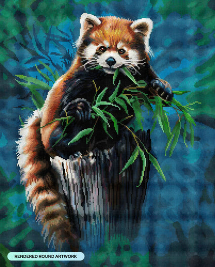 Diamond Painting Red Panda Munchies 22" x 27" (55.6cm x 68.8cm) / Round with 60 Colors including 4 ABs and 2 Fairy Dust Diamonds / 50,500