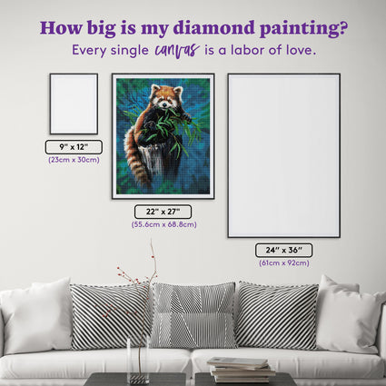 Diamond Painting Red Panda Munchies 22" x 27" (55.6cm x 68.8cm) / Round with 60 Colors including 4 ABs and 2 Fairy Dust Diamonds / 50,500