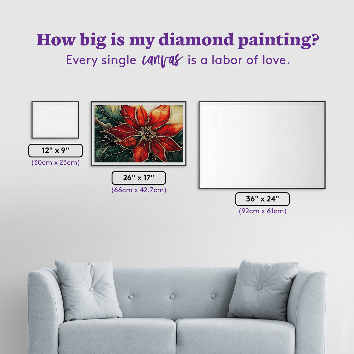 Diamond Painting Red Poinsettia 26" x 17" (66cm x 42.7cm) / Round with 46 Colors including 3 Fairy Dust Diamonds / 37,200