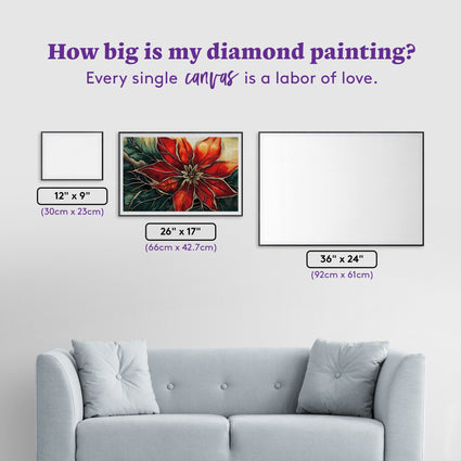 Diamond Painting Red Poinsettia 26" x 17" (66cm x 42.7cm) / Round with 46 Colors including 3 Fairy Dust Diamonds / 37,200