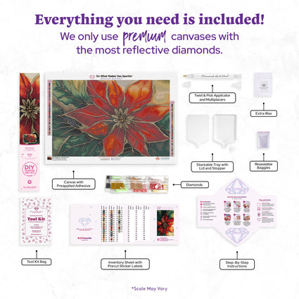 Diamond Painting Red Poinsettia 26" x 17" (66cm x 42.7cm) / Round with 46 Colors including 3 Fairy Dust Diamonds / 37,200