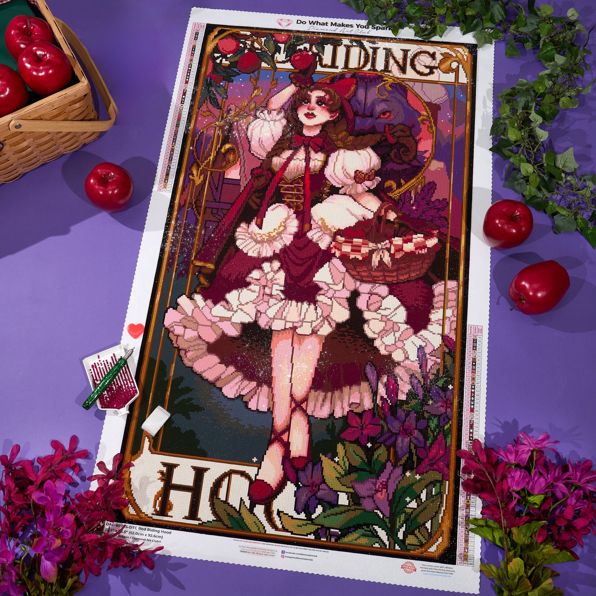 Diamond Painting Red Riding Hood 20.5" x 36.5" (52cm x 92.6cm) / Square with 56 Colors including 6 Fairy Dust Diamonds / 77,748