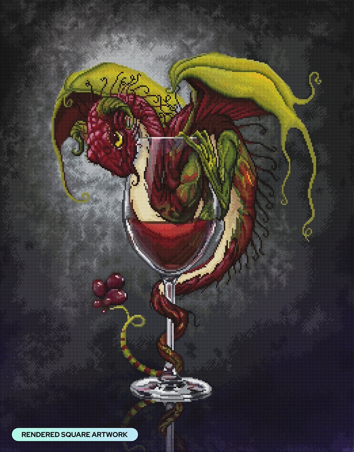 Diamond Painting Red Wine Dragon 25.6" x 32.7" (65cm x 82.9cm) / Square with 45 Colors including 2 ABs and 3 Fairy Dust Diamonds / 86,913