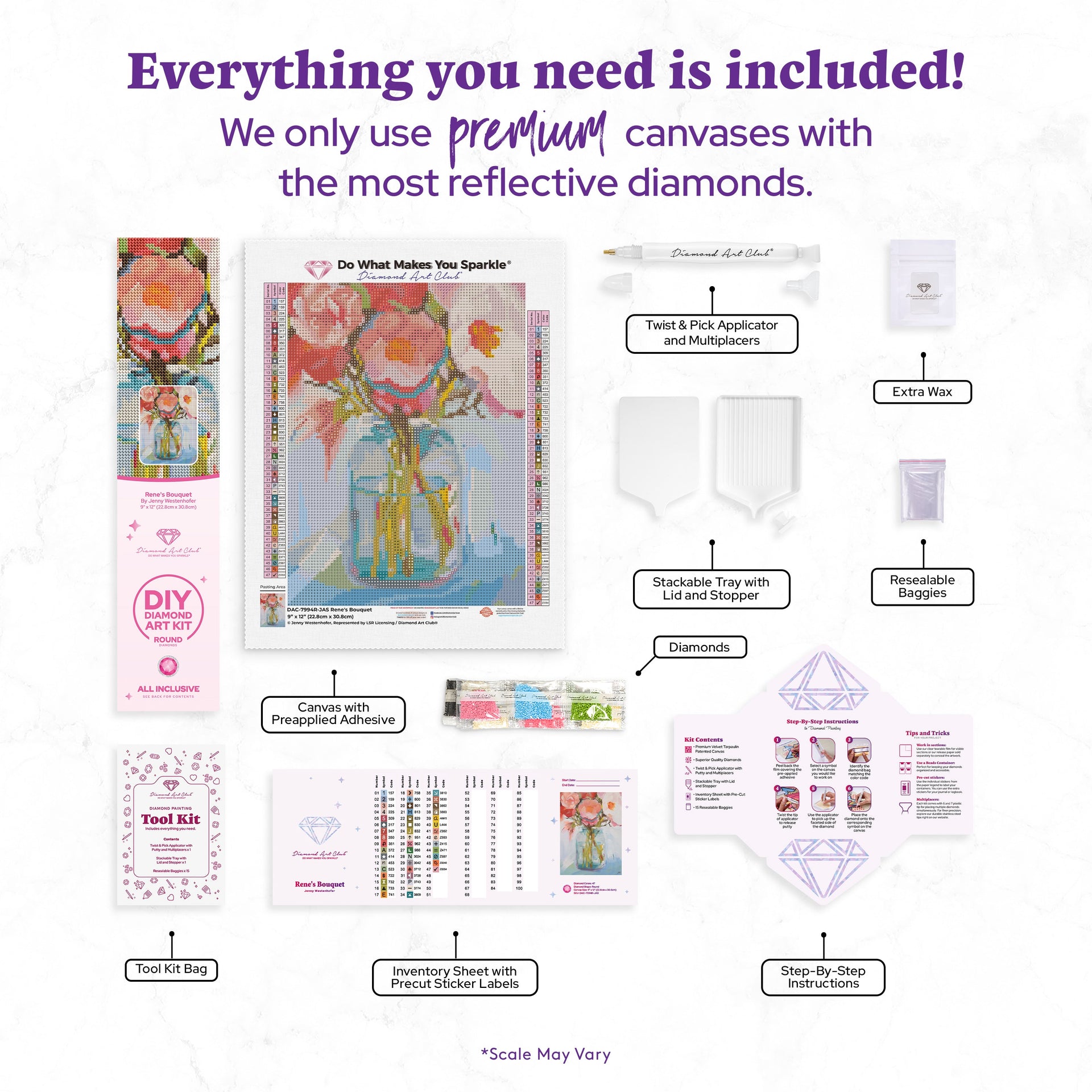 Diamond Painting Rene's Bouquet 9" x 12" (22.8cm x 30.8cm) / Round with 47 Colors including 1 AB and 1 Iridescent Diamond and 7 Fairy Dust Diamonds / 9,296