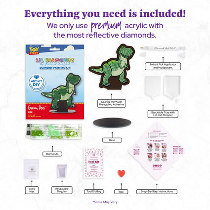 Diamond Painting Rex - Sparkle Pals™ 5.3" x 5.2" (13.4cm x 13.3cm) / Round with 4 Colors including 3 Fairy Dust Diamonds / 490
