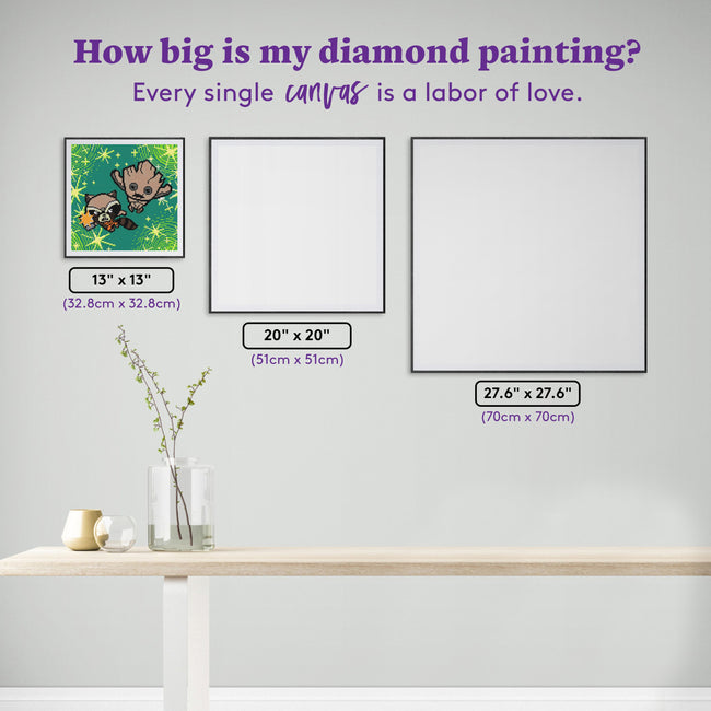 Diamond Painting Rocket™ & Groot™ 13" x 13" (32.8cm x 32.8cm) / Round with 13 Colors including 2 ABs / 13,689