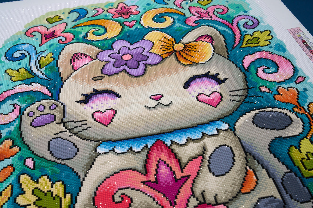Diamond Painting Rococo Cat 22" x 30" (55.6cm x 75.9cm) / Round with 81 Colors including 3 ABs and 4 Fairy Dust Diamonds / 55,752