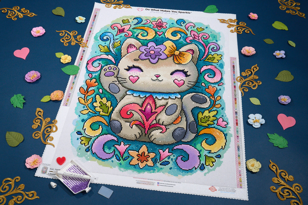 Diamond Painting Rococo Cat 22" x 30" (55.6cm x 75.9cm) / Round with 81 Colors including 3 ABs and 4 Fairy Dust Diamonds / 55,752