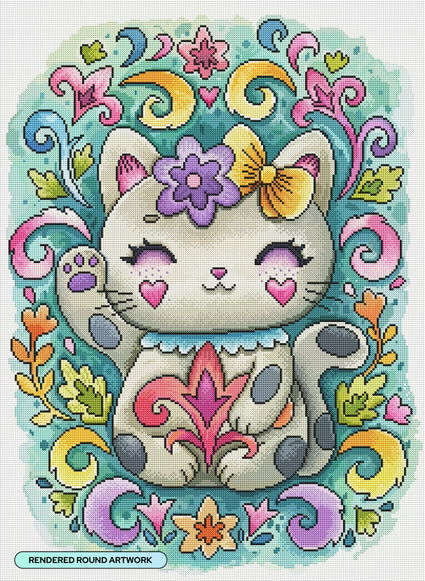 Diamond Painting Rococo Cat 22" x 30" (55.6cm x 75.9cm) / Round with 81 Colors including 3 ABs and 4 Fairy Dust Diamonds / 55,752