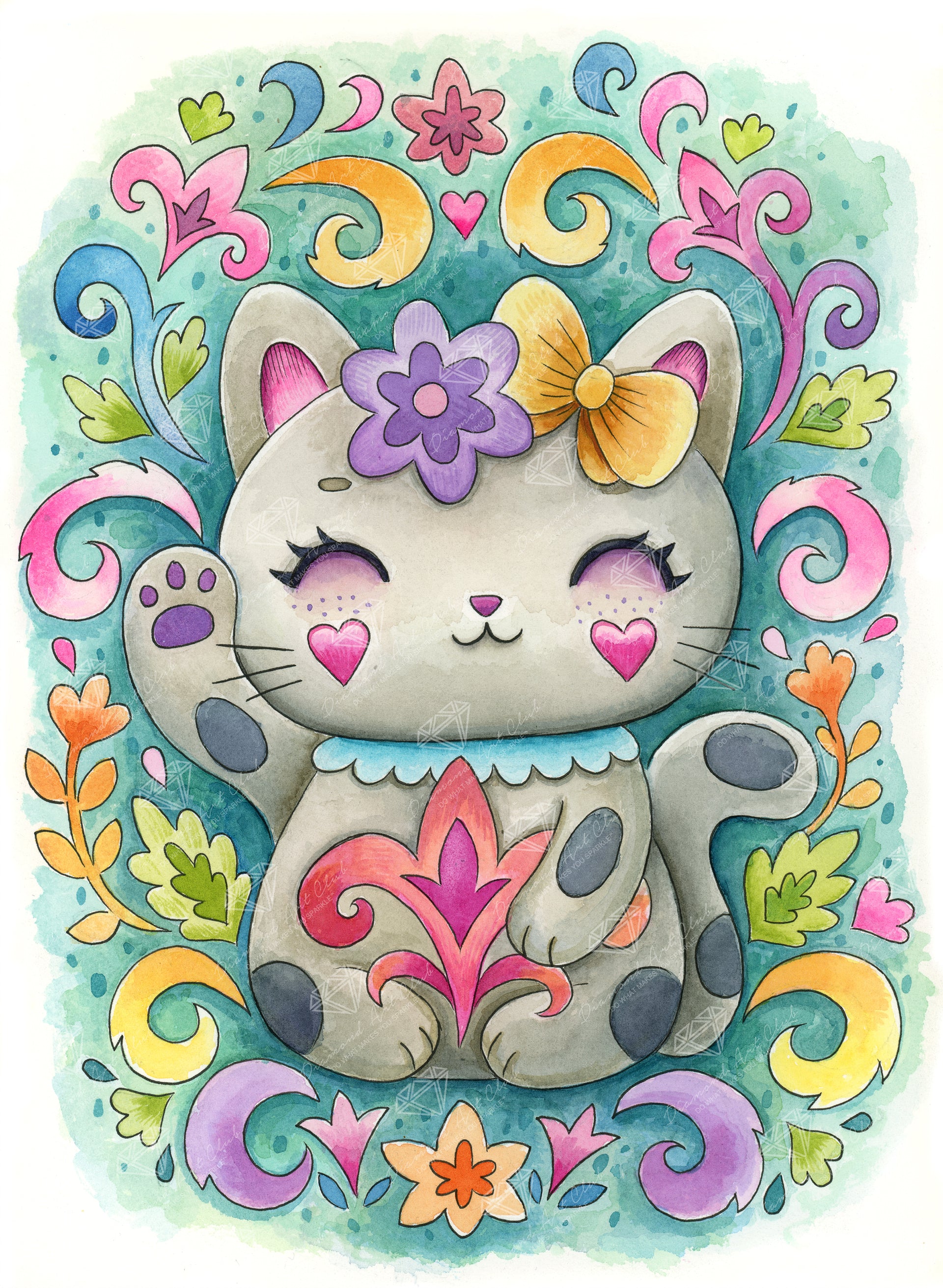 Diamond Painting Rococo Cat 22" x 30" (55.6cm x 75.9cm) / Round with 81 Colors including 3 ABs and 4 Fairy Dust Diamonds / 55,752