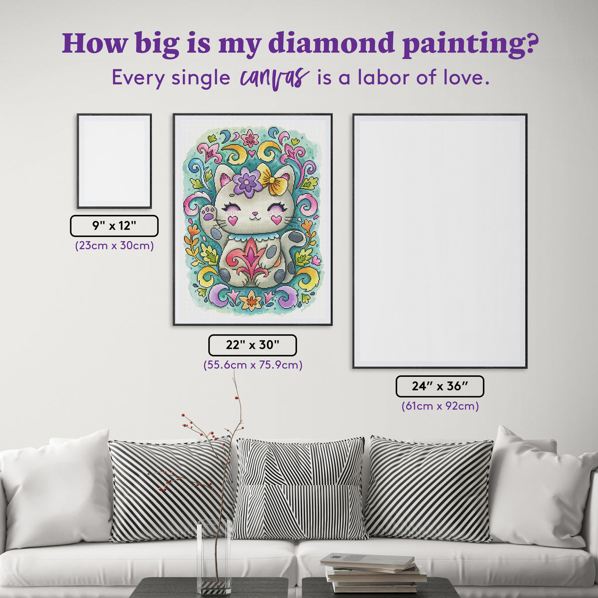 Diamond Painting Rococo Cat 22" x 30" (55.6cm x 75.9cm) / Round with 81 Colors including 3 ABs and 4 Fairy Dust Diamonds / 55,752