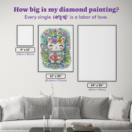 Diamond Painting Rococo Cat 22" x 30" (55.6cm x 75.9cm) / Round with 81 Colors including 3 ABs and 4 Fairy Dust Diamonds / 55,752