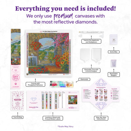 Diamond Painting Romance of the Vines 22" x 22" (55.6cm x 55.6cm) / Round With 71 Colors Including 2 ABs and 2 Fairy Dust Diamonds / 40,804