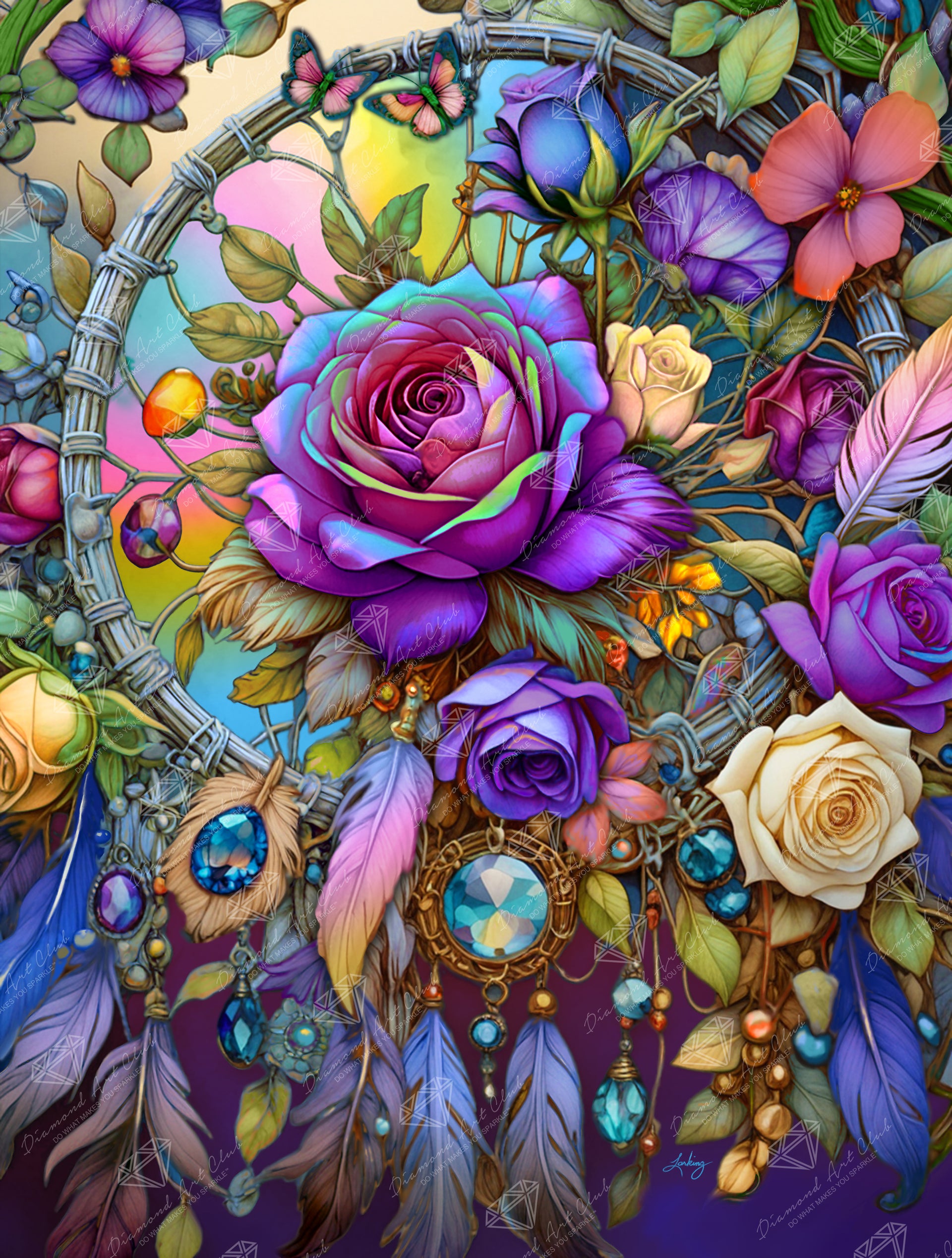 Diamond Painting Rose Radiance Dreamcatcher 22" x 29" (55.8cm x 73.7cm) / Square With 100 Colors Including 4 ABs and 1 Iridescent Diamond and 5 Fairy Dust Diamonds / 66,304
