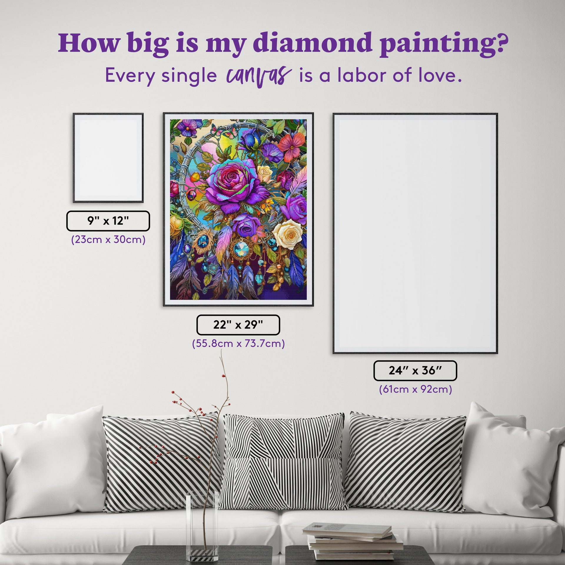 Diamond Painting Rose Radiance Dreamcatcher 22" x 29" (55.8cm x 73.7cm) / Square With 100 Colors Including 4 ABs and 1 Iridescent Diamond and 5 Fairy Dust Diamonds / 66,304