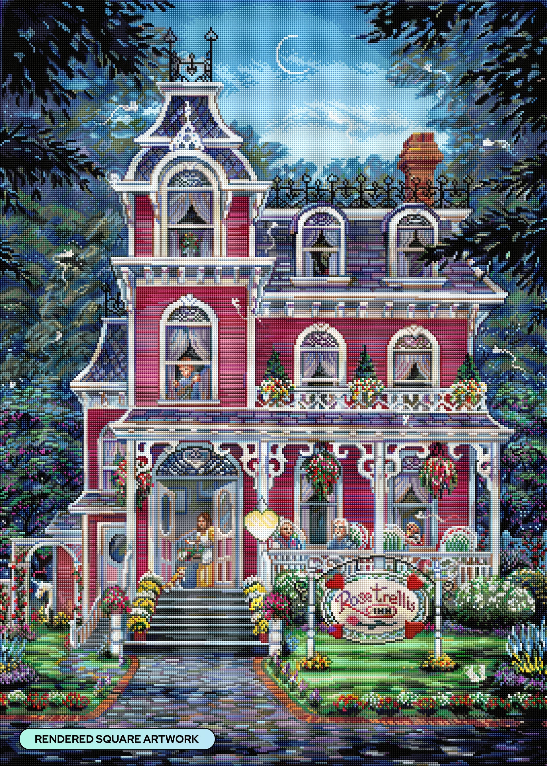 Diamond Painting Rose Trellis Inn 27.6" x 38.6" (69.9cm x 97.8cm) / Square with 87 Colors including 3 ABs and 2 Fairy Dust Diamonds / 110,433