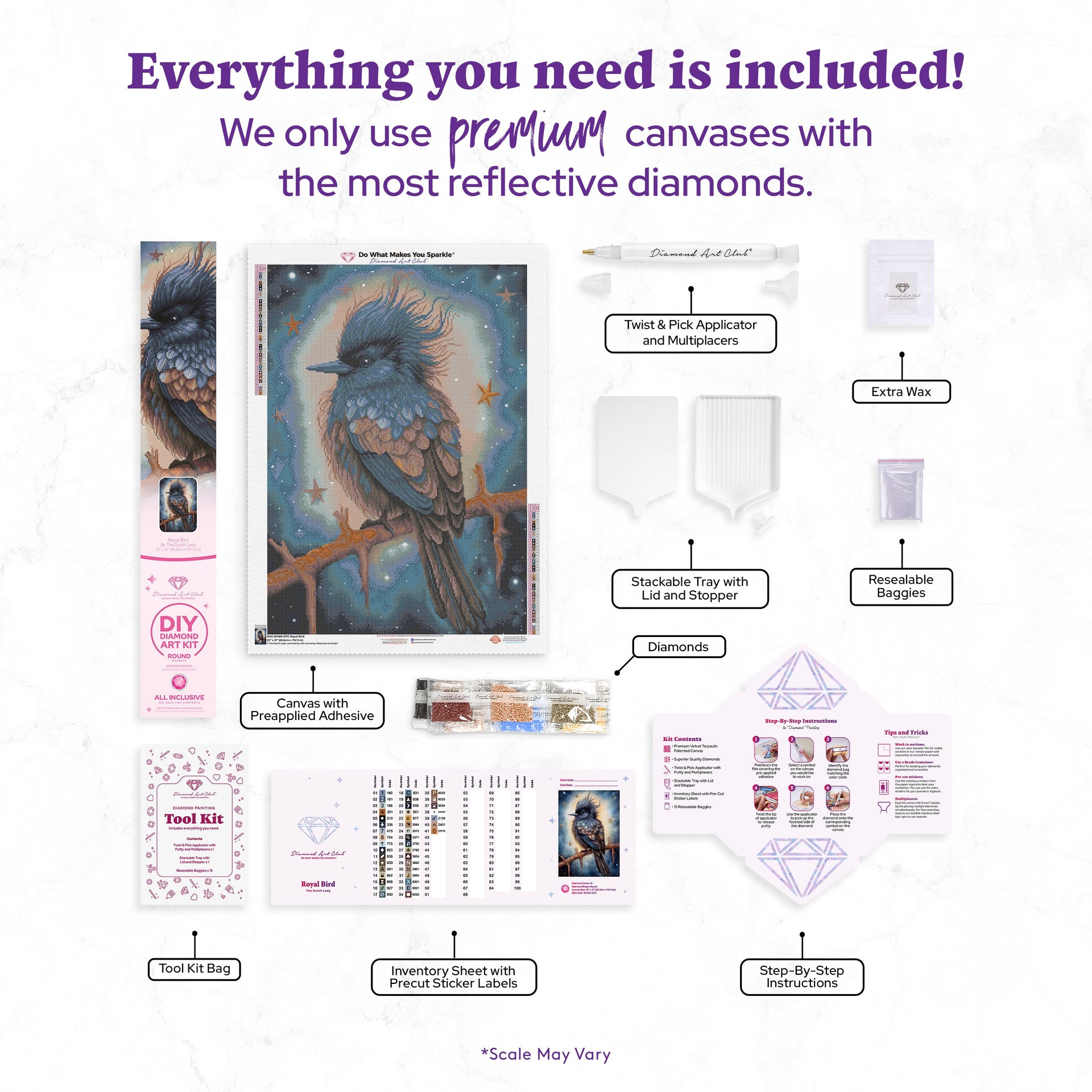 Diamond Painting Royal Bird 22" x 31" (55.6cm x 78.7cm) / Round with 41 Colors including 1 AB and 3 Fairy Dust Diamonds / 57,772
