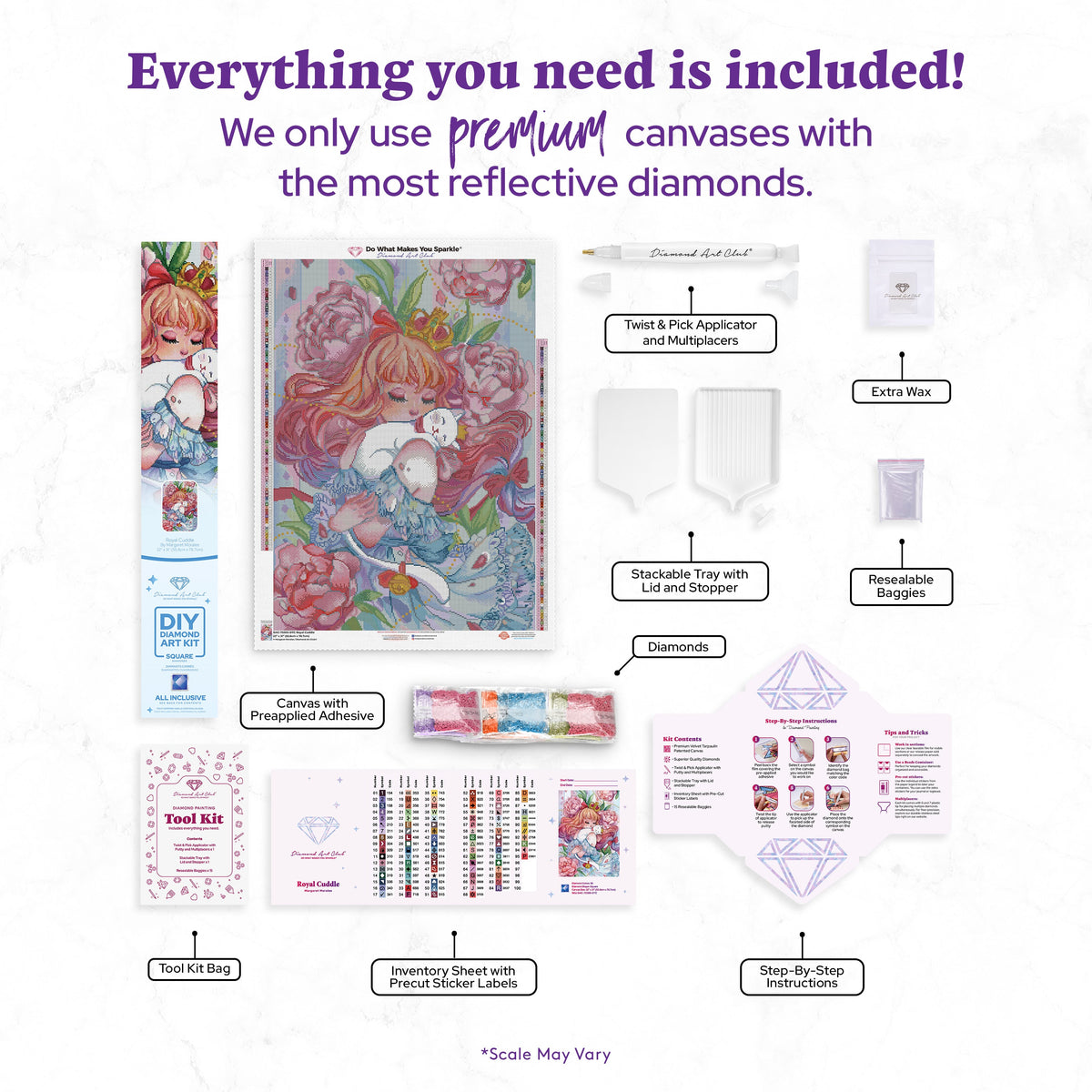 Diamond Painting Royal Cuddle 22" x 31" (55.8cm x 78.7cm) / Square with 95 Colors including 1 AB and 1 Electro Diamond and 5 Fairy Dust Diamonds / 70,784