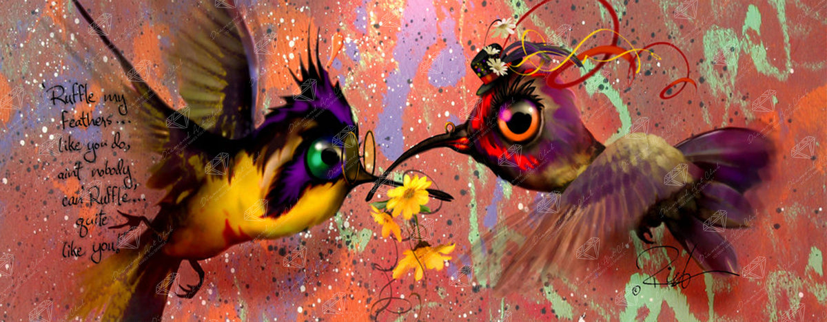 Diamond Painting Ruffle My Feathers 51" x 20" (129.9cm x 50.6cm) / Round with 76 Colors including 2 ABs and 2 Fairy Dust Diamonds / 86,848