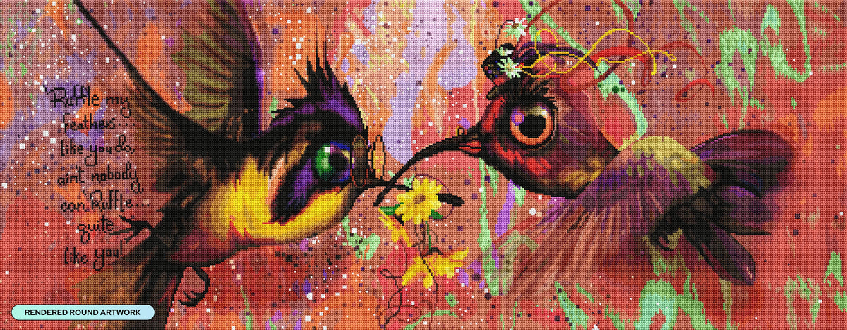 Diamond Painting Ruffle My Feathers 51" x 20" (129.9cm x 50.6cm) / Round with 76 Colors including 2 ABs and 2 Fairy Dust Diamonds / 86,848
