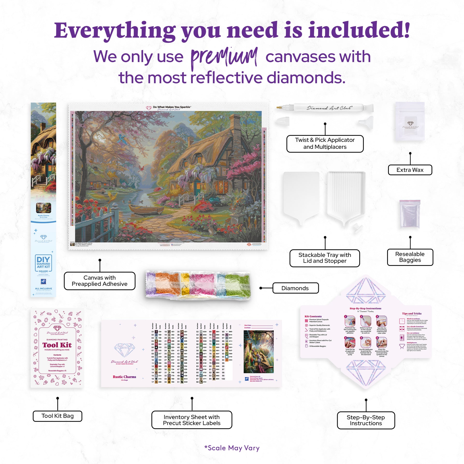 Diamond Painting Rustic Charms 39.4" x 27.6" (99.8cm x 69.9cm) / Square with 94 Colors including 2 ABs and 5 Fairy Dust Diamonds / 112,681