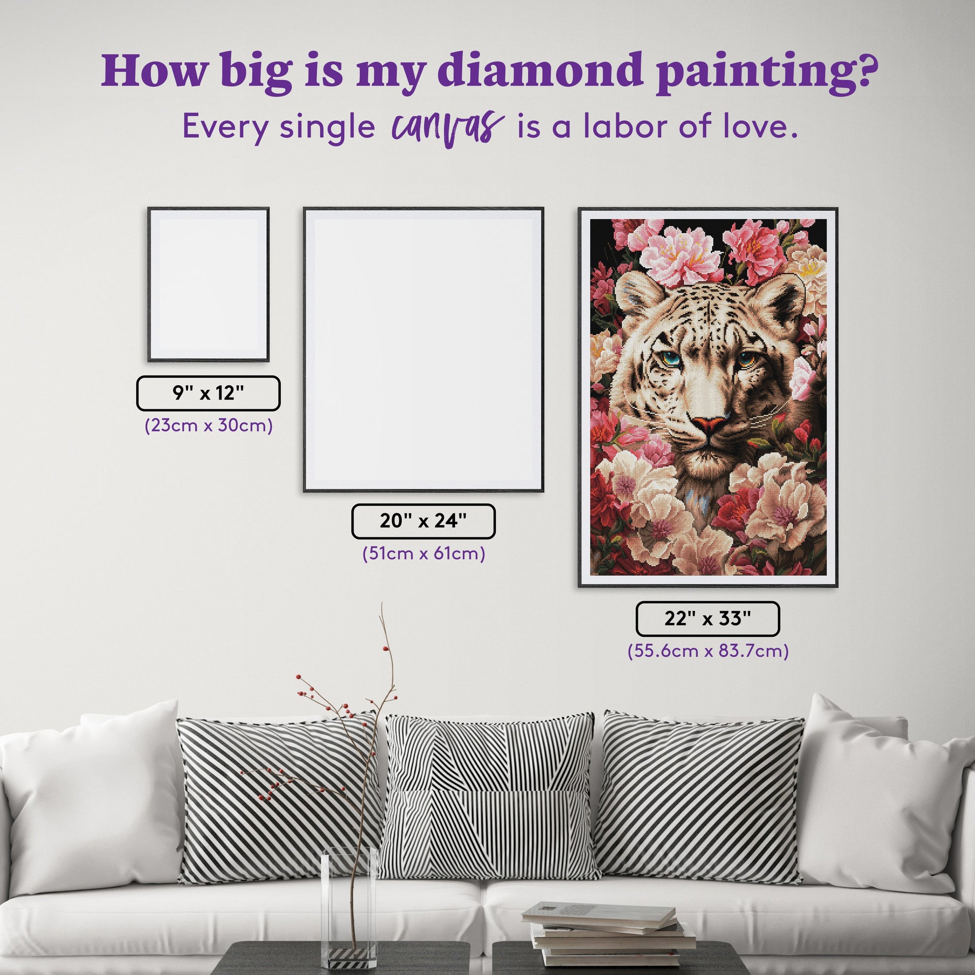 Diamond Painting Sabrina the Snow Leopard 22" x 33" (55.6cm x 83.7cm) / Round with 53 Colors including 2 ABs and 4 Fairy Dust Diamonds / 61,408