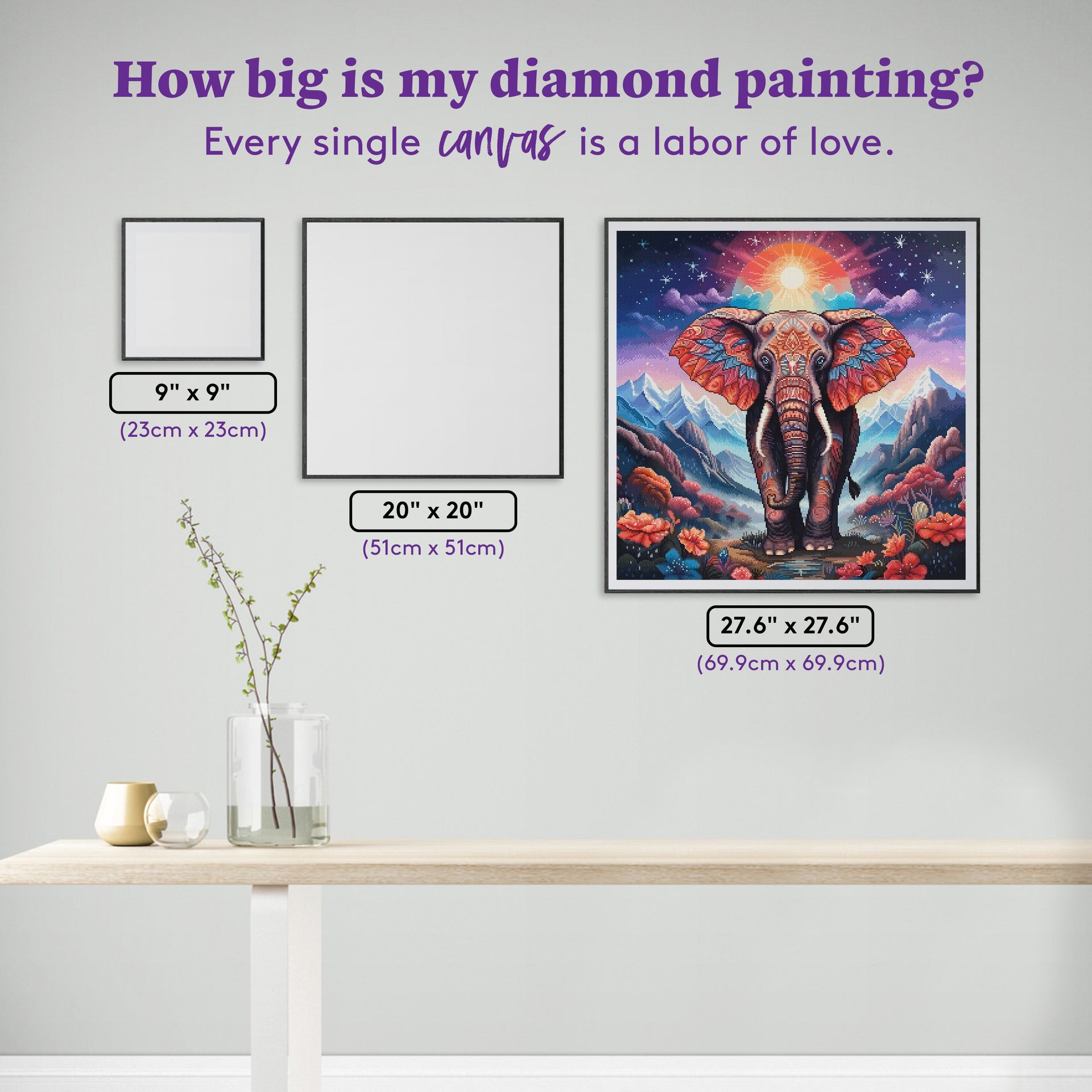 Diamond Painting Sacred Valley 27.6" x 27.6" (69.9cm x 69.9cm) / Square with 81 Colors including 3 ABs and 3 Fairy Dust Diamonds / 78,961
