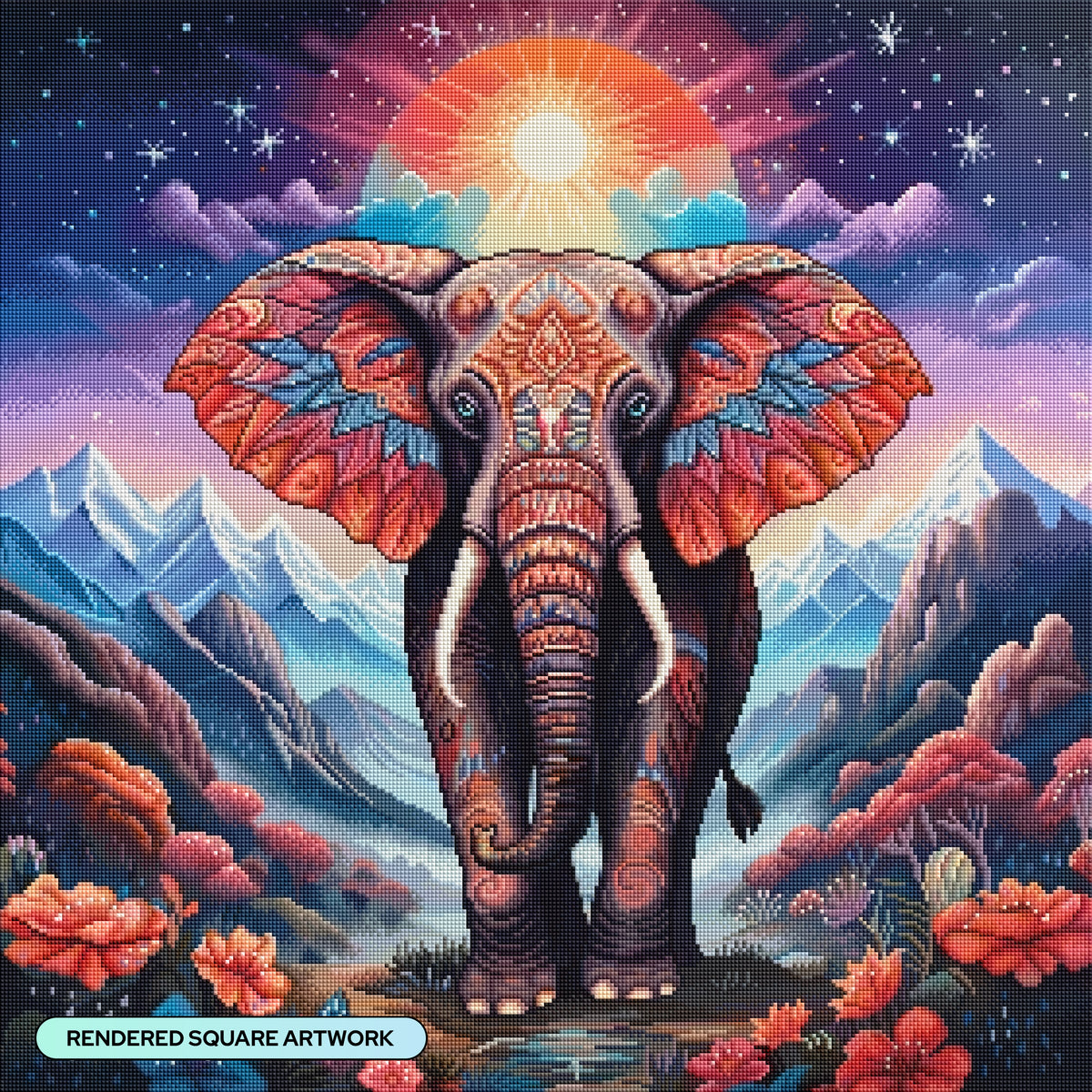 Diamond Painting Sacred Valley 27.6" x 27.6" (69.9cm x 69.9cm) / Square with 81 Colors including 3 ABs and 3 Fairy Dust Diamonds / 78,961