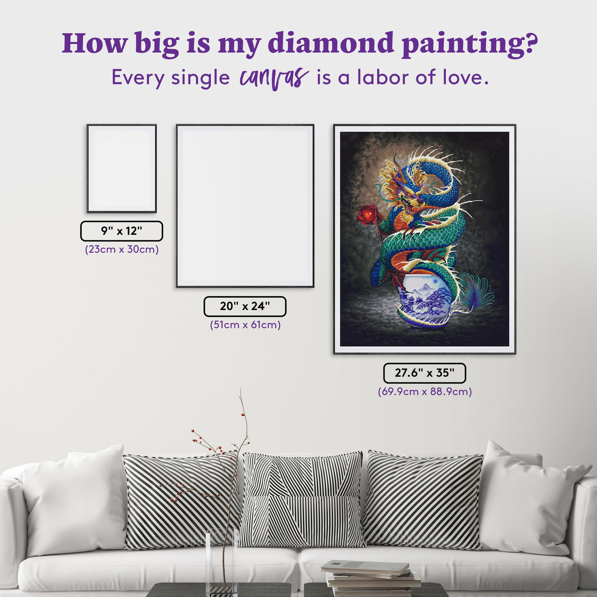 Diamond Painting Sake Dragon 27.6" x 35" (69.9cm x 88.9cm) / Square with 71 Colors including 2 ABs and 6 Fairy Dust Diamonds / 100,317