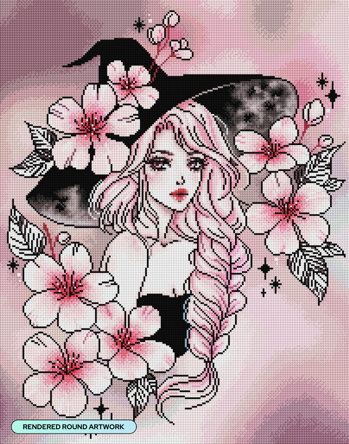 Diamond Painting Sakura Witch 22" x 28" (55.6cm x 70.7cm) / Round with 44 Colors including 2 Iridescent Diamonds and 2 Fairy Dust Diamonds / 51,914