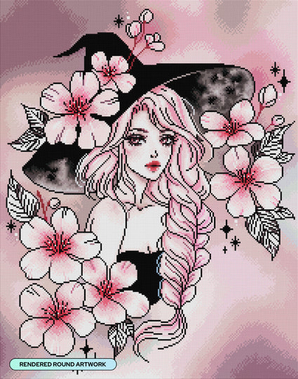 Diamond Painting Sakura Witch 22" x 28" (55.6cm x 70.7cm) / Round with 44 Colors including 2 Iridescent Diamonds and 2 Fairy Dust Diamonds / 51,914