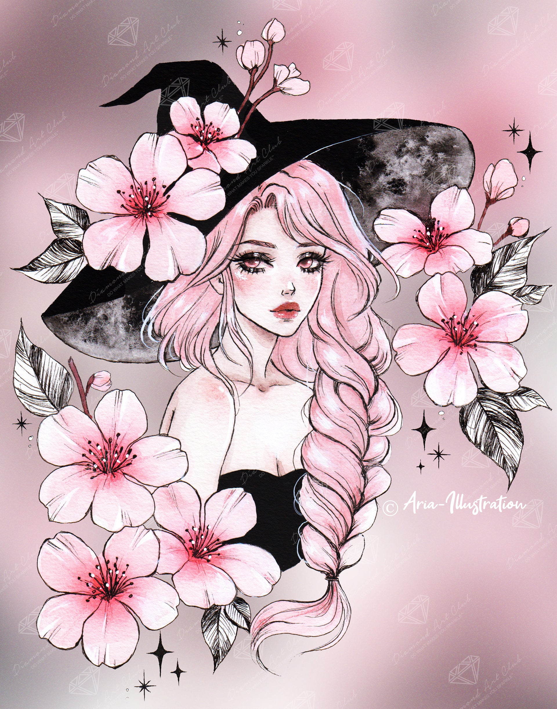 Diamond Painting Sakura Witch 22" x 28" (55.6cm x 70.7cm) / Round with 44 Colors including 2 Iridescent Diamonds and 2 Fairy Dust Diamonds / 51,914
